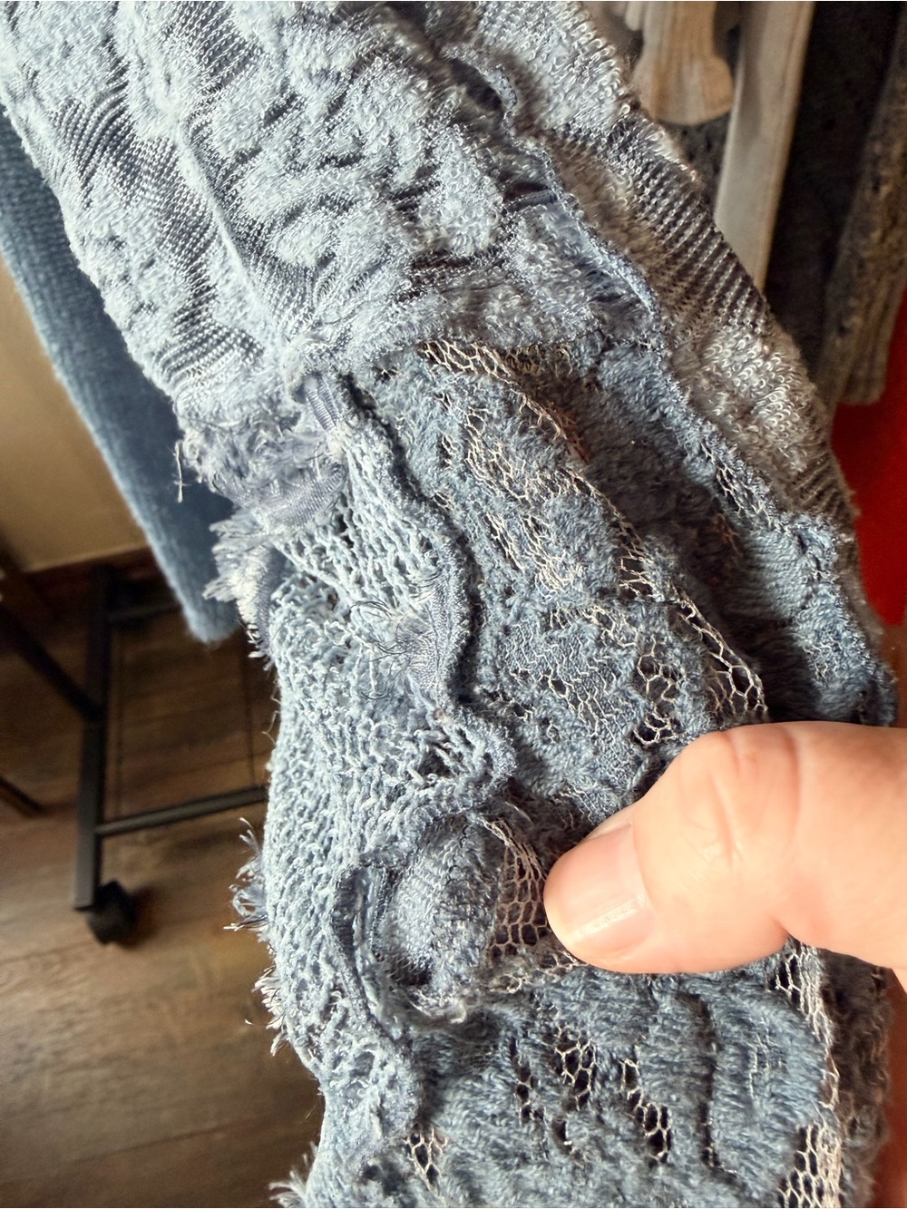 The Pyramid Collection Blue Lace & Knit Open Front Cardigan - Picture 10 of 11
